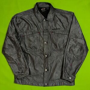 Davoucci Mens 2XL Metallic Charcoal Grey Coated Trucker Jacket Y2K Streetwear